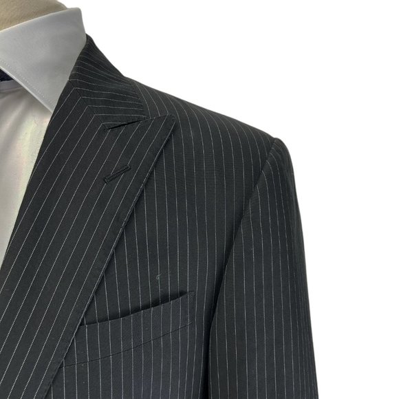 Black Striped Cotton Suit w/ Side Adjusters on Pants - Ralph Lauren Black Label - Picture 3 of 11